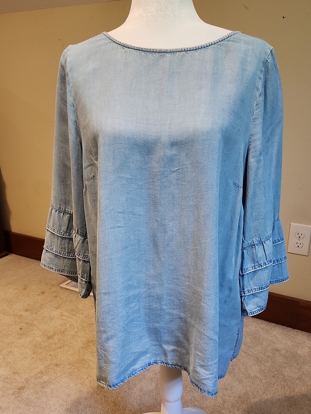 J. Jill Light Blue Chambray Tunic with Tiered Sleeves